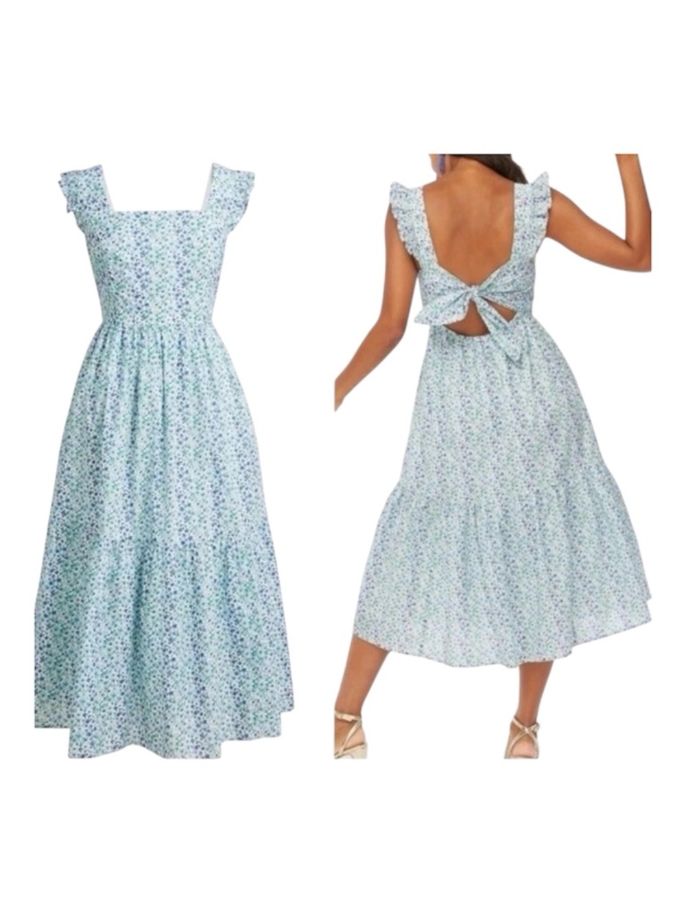 NWOT J. Crew Blue and Green Floral Sundress Elegant Cut Out Ruffled Dress 👗 4P